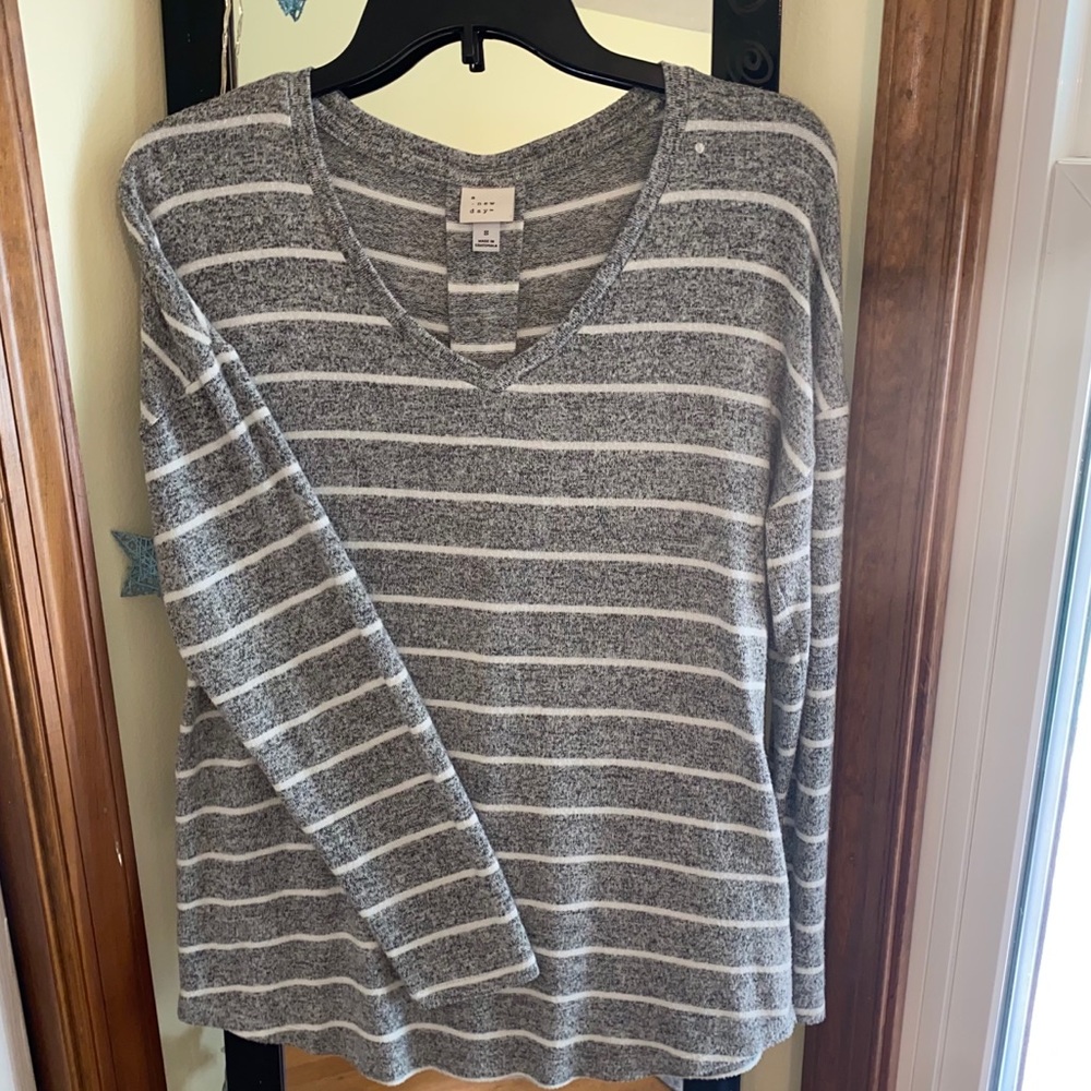 Grey and White striped fleece shirt